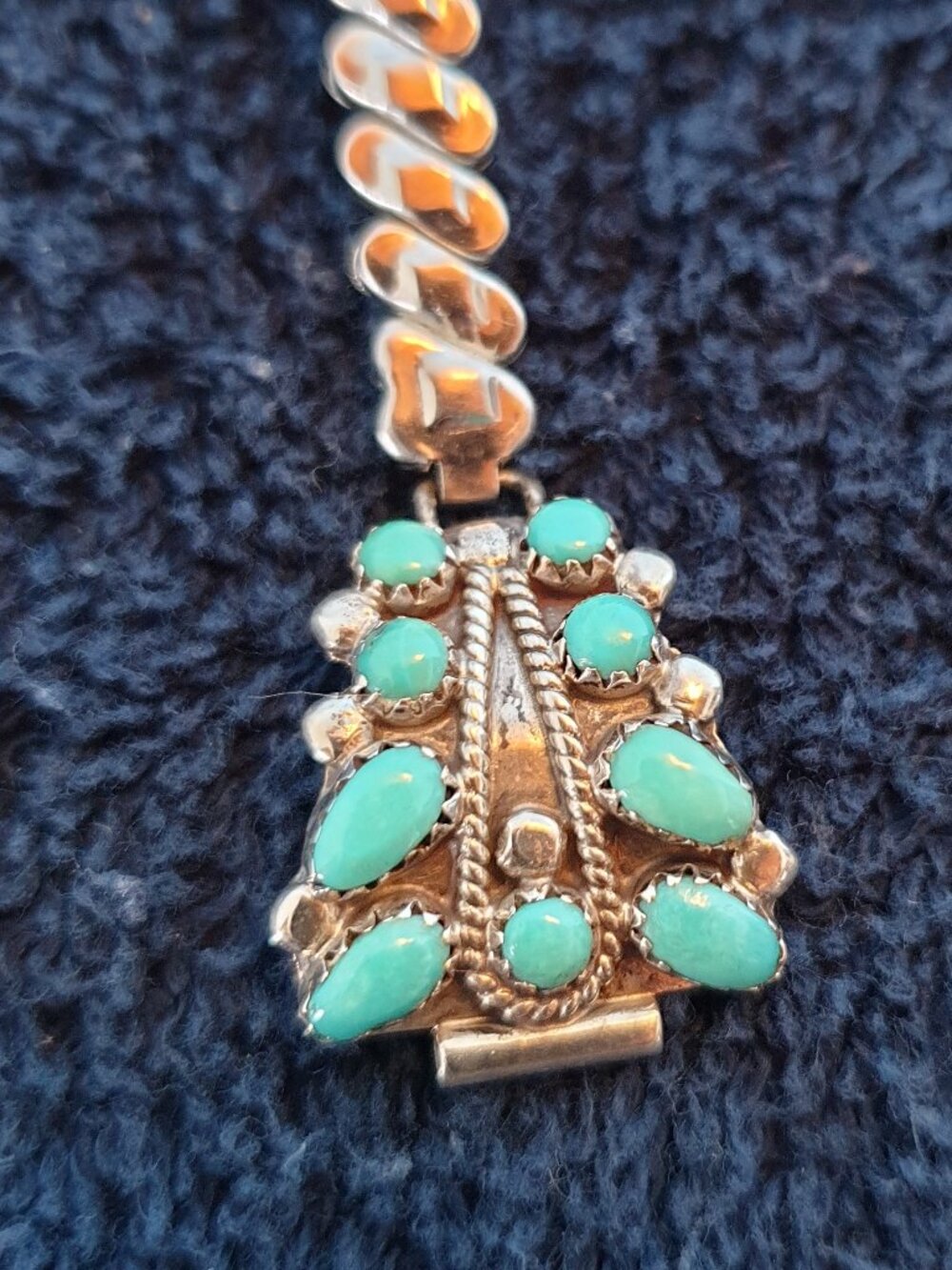 Vintage Navajo Natural Turquoise Cluster Sterling Silver Watch Band – Small Size